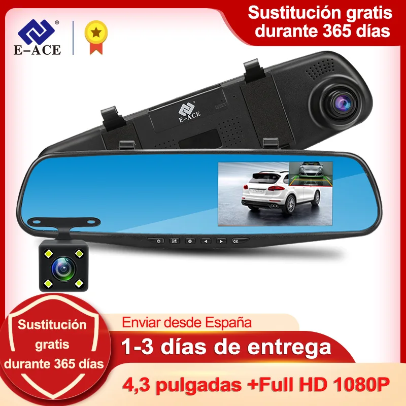 E-ACE Full 1080P-Cámara DVR Coche, 4,3 Pulgadas, Espejo Retrovisor de Doble Lente, Grabadora de Vídeo para Auto - AliExpress Automóviles motocicletas