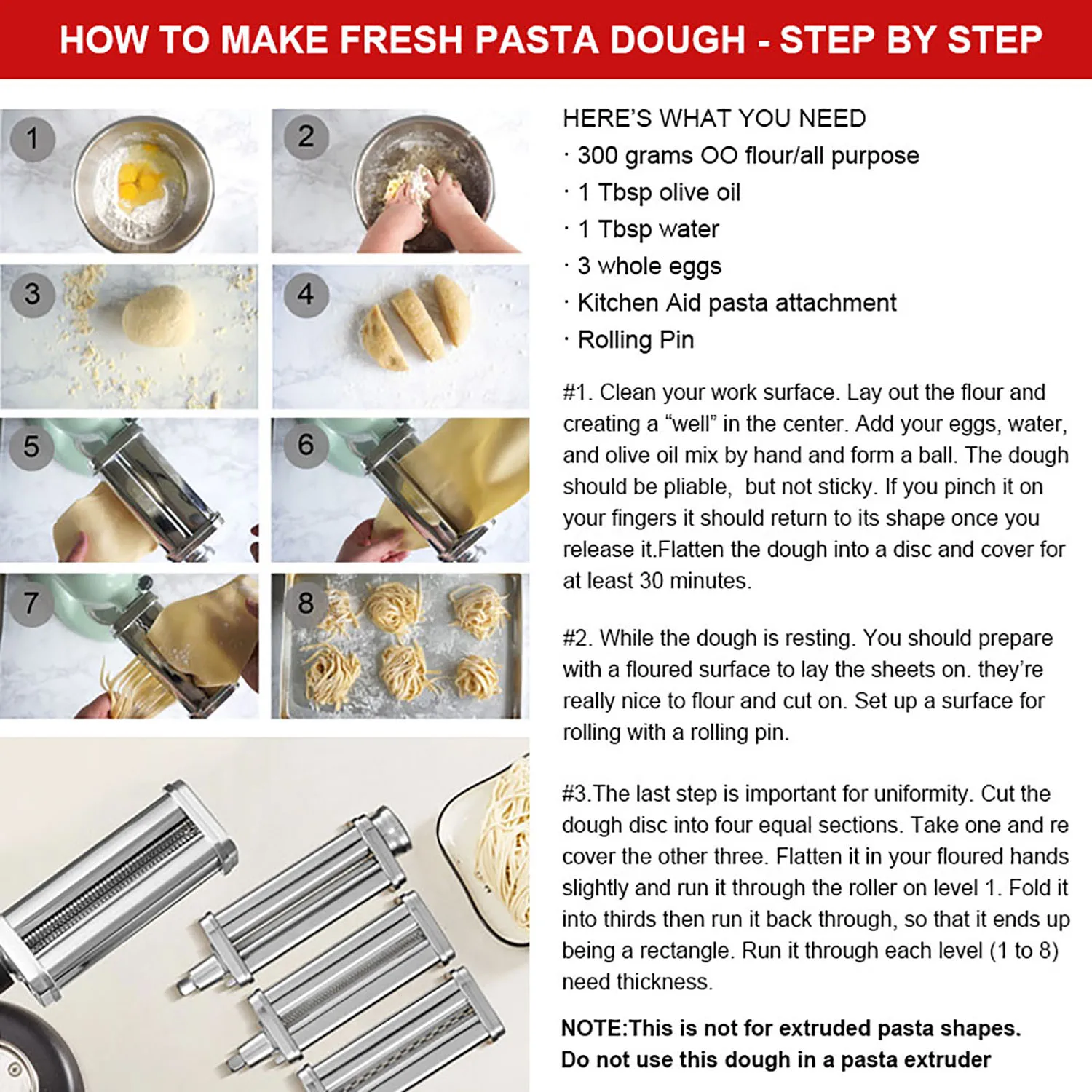 Stainless Steel Spaghetti Cutter for Kitchen Aid Pasta Attachment for KitchenAid Stand Mixers Noodle Makers with Brush Kitchen