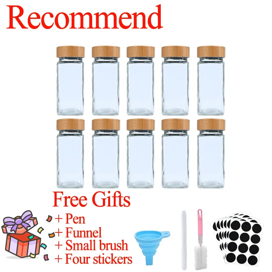 Description Picture 3 of itemGlass Spice Jars with Bamboo Lid Spice Seasoning Containers Salt Pepper Shakers Spice Organizer Kitchen Storage Sets3/12Pcs Hot