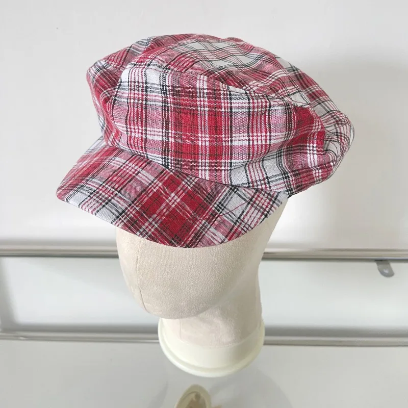 Korean Blue and White Striped Cotton Linen Thin Pu Short-brimmed Newsboy Hat Spring and Summer Female Versatile Painter Cap