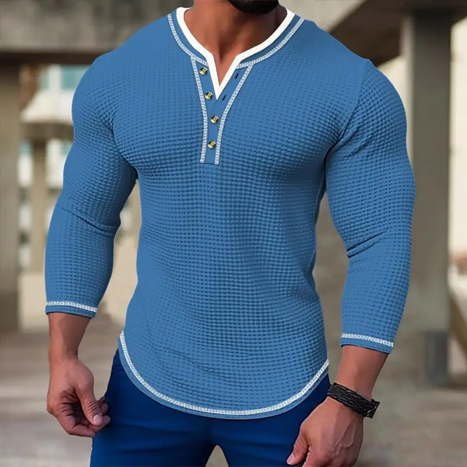Camiseta De Hombre De Manga Corta De Lino Con Tejido Gofre Pequeño
