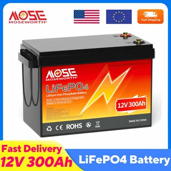 MOSEWORTH 12V 300Ah LiFePO4 Battery Lithium Iron Phosphate Battery With 200A BMS 8000+ Cycles For RV Campers Golf Cart Off-Road 1