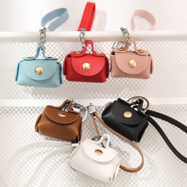 Mini Dumpling Vegan leather coin purse with strap, keyring and lobster claw  clasp. Ring pouch, AirTag case, coin bag, small gadgets storage.
