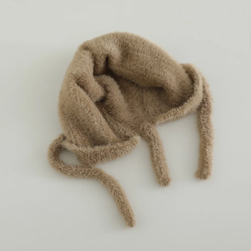 Baby-Strickmütze, 48–50 cm, für Mädchen und Jungen, gestrickt, niedliches Kleinkind, warme Ohrenklappe, Krawatte, Beanie, Teddybär, dicke Wintermütze, weiche Kindermütze – Detail 11