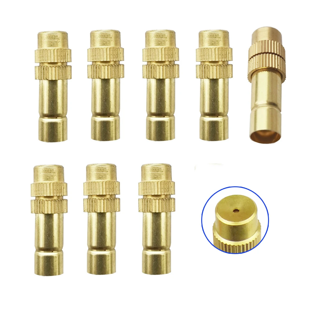 10Sets Adjustable Copper Sprayer Atomizing Kits 8mm OD Nozzles+T Connectors for Misting Watering Plant Devices