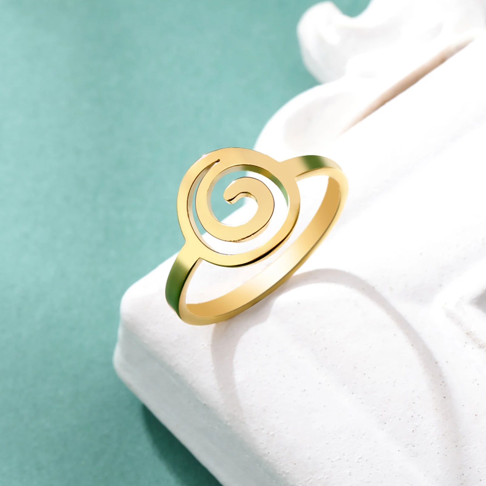 COOLTIME Spiral wirbel Kreis Ring für Frauen Edelstahl minimalist ischen Fingerring Mode Paar Schmuck Party Geschenk Großhandel – Detail 9
