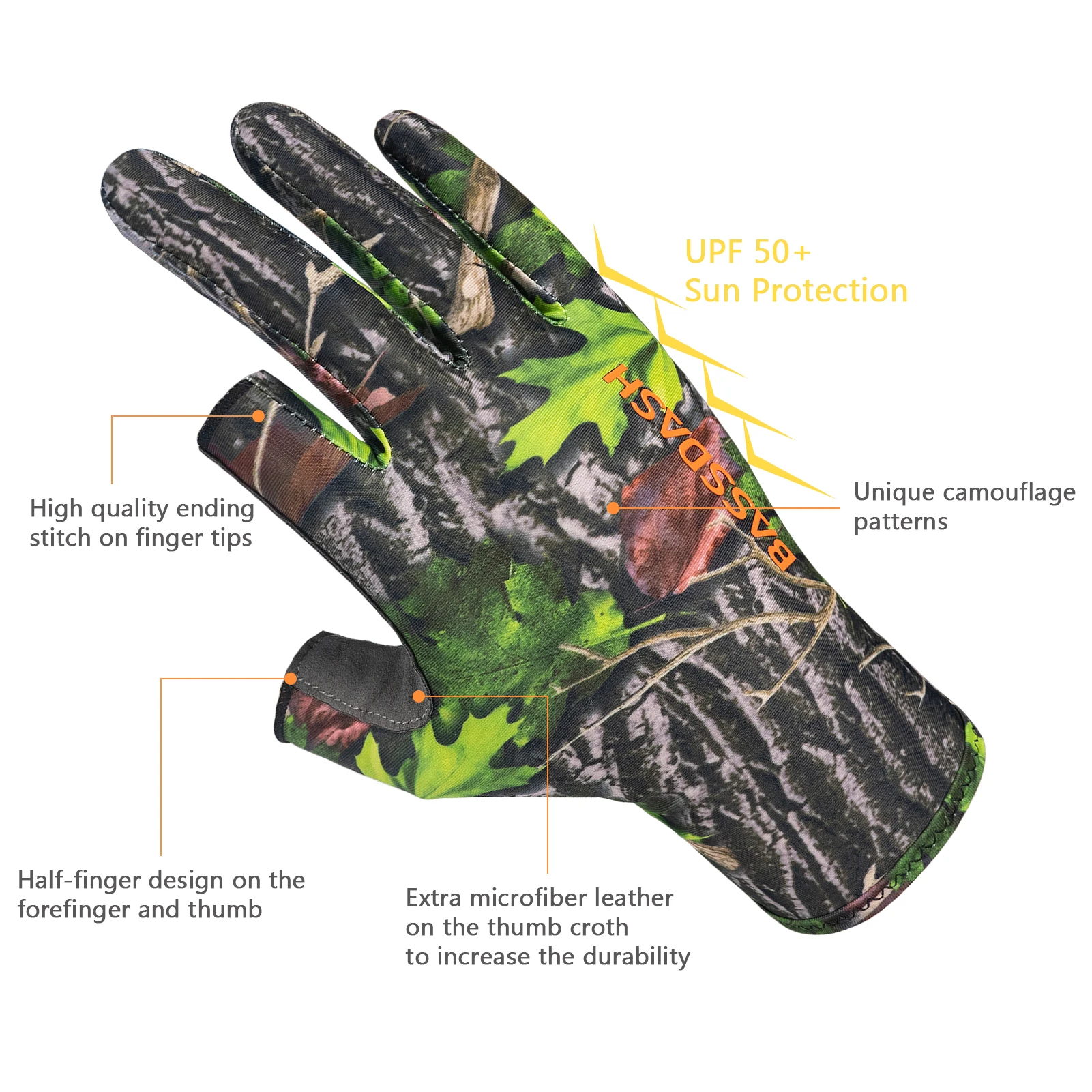 Unisex Fingerless Camo Hunting Gloves for Men Women Early Season Warm Weather UPF 50+ Fishing Photography