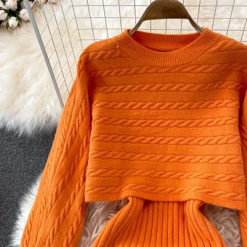 Two-piece Dress Women 2024 Spring and Autumn Loose Round Neck Short Knit Top & Casual Camisole Vest Skirt Slim Fit Long Dress