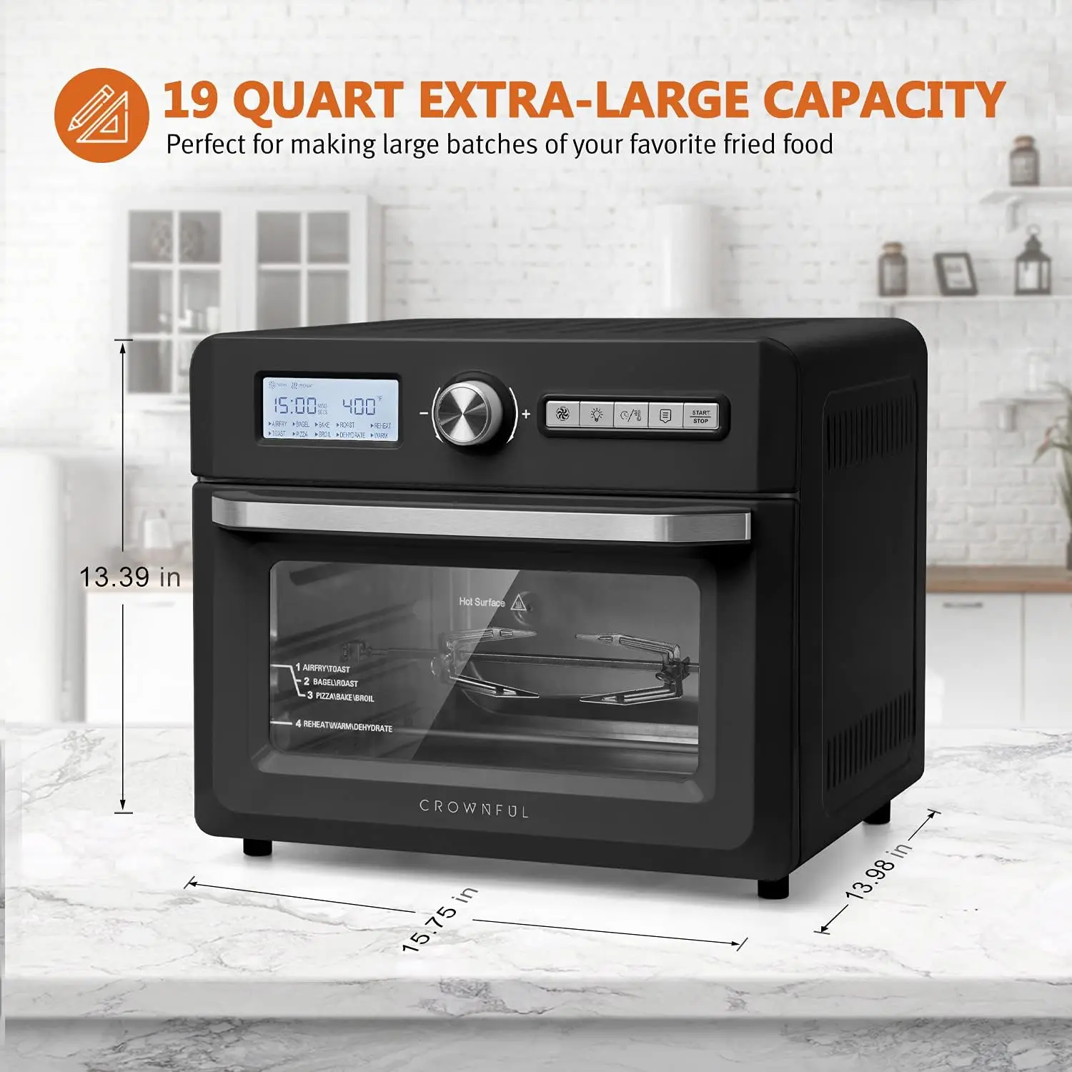 19 Quart Air Fryer Toaster Oven, Convection Roaster with Rotisserie & Dehydrator, 10-in-1 Countertop Oven, Original Rec 5