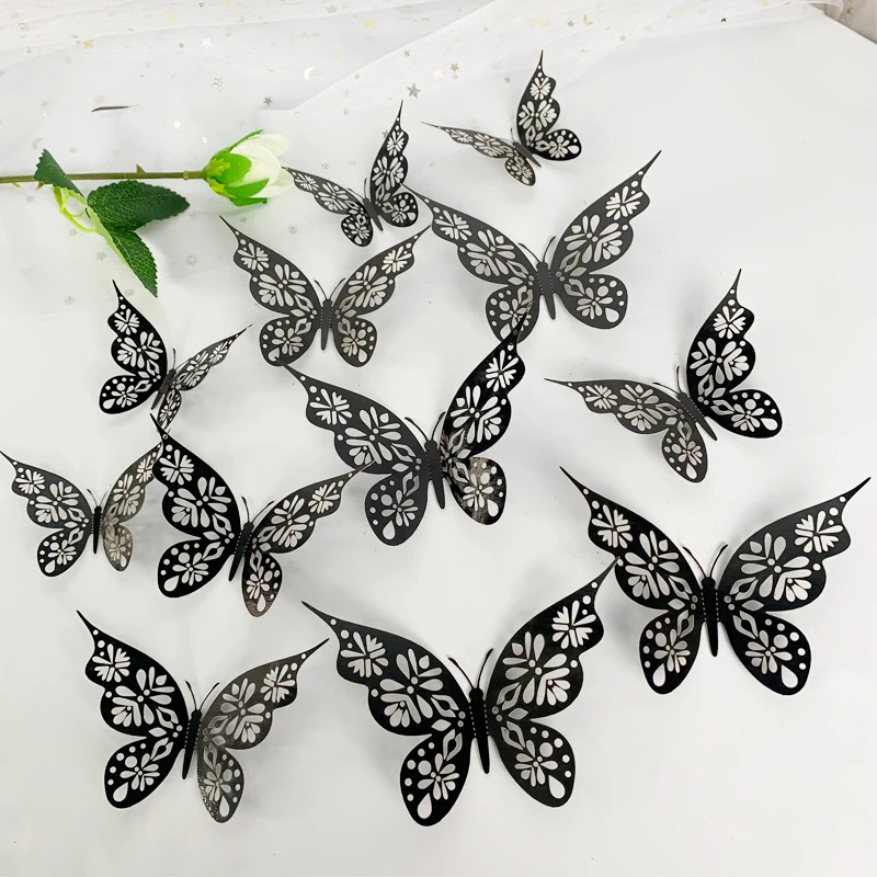 Hollow 3D Butterflies Wall Sticker 12 Pcs For Kid Room Wedding Bedroom Party Home Decor