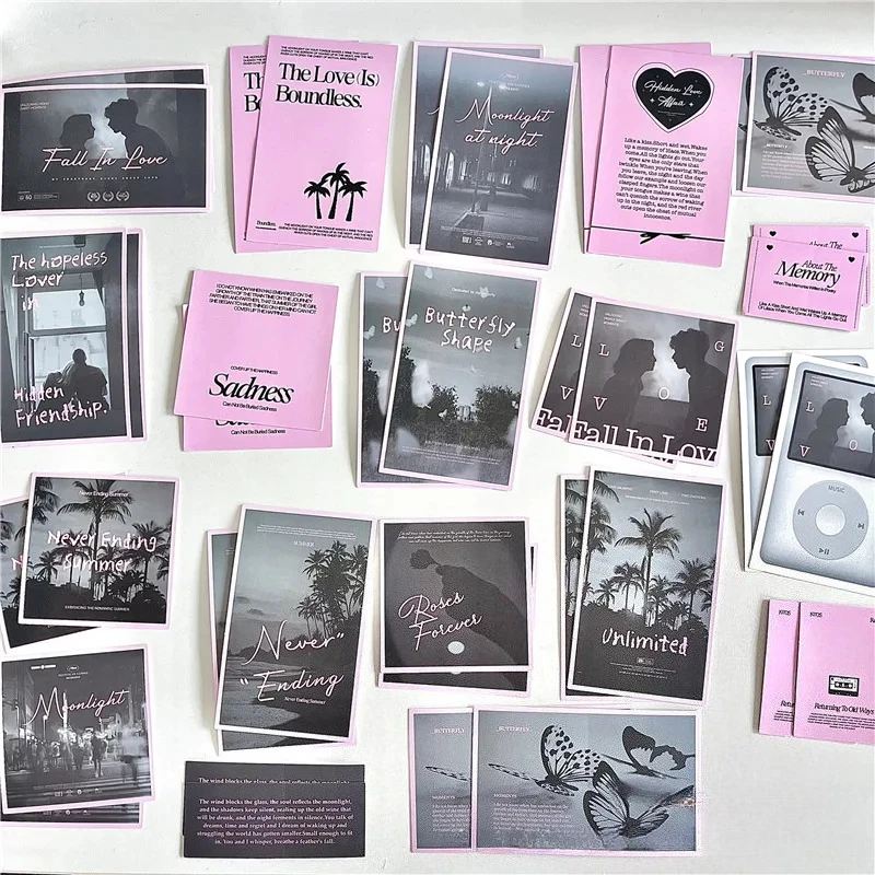 38Pcs Korean INS Pink Black Ballet Style Stickers Aesthetic Girls Scrapbook Journal DIY Kpop Photo Card Decoration Packing Decal