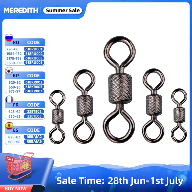 Meredith 50PCS/Lot Fishing Swivels Ball Bearing Swivel with Safety Snap Solid Rings