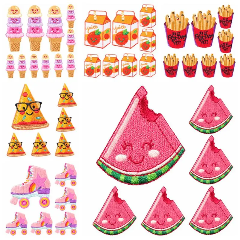 

10PCS/lots Cartoon Food Embroidered Patches On Kids Clothes DIY Fruit/Fries/Drink Patch Iron On Patches For Clothing Iron Badges