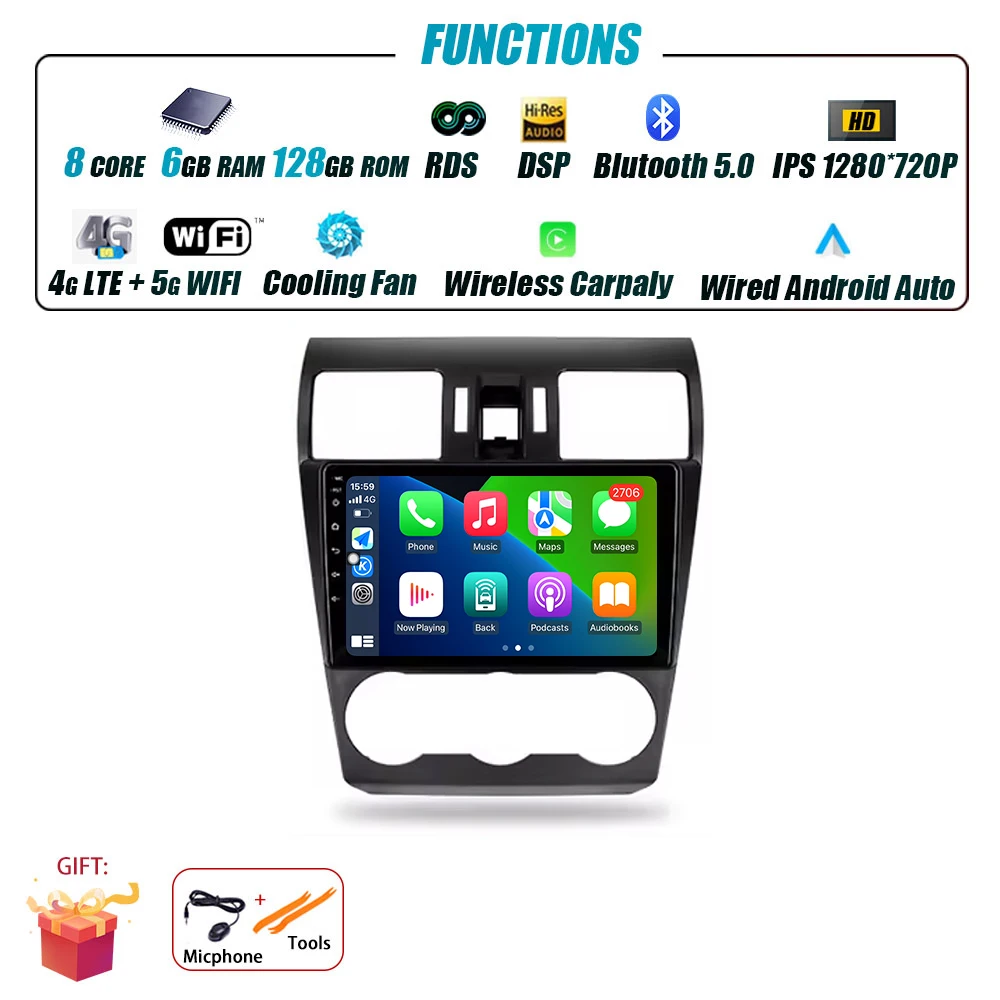 thumbnail image 1 of Radio de coche DSP para Subaru Forester XV WRX 2013-2014 Reproductor de vídeo estéreo multimedia Navegación GPS Carplay 4G WIFI Android Auto BT, 1 of 5