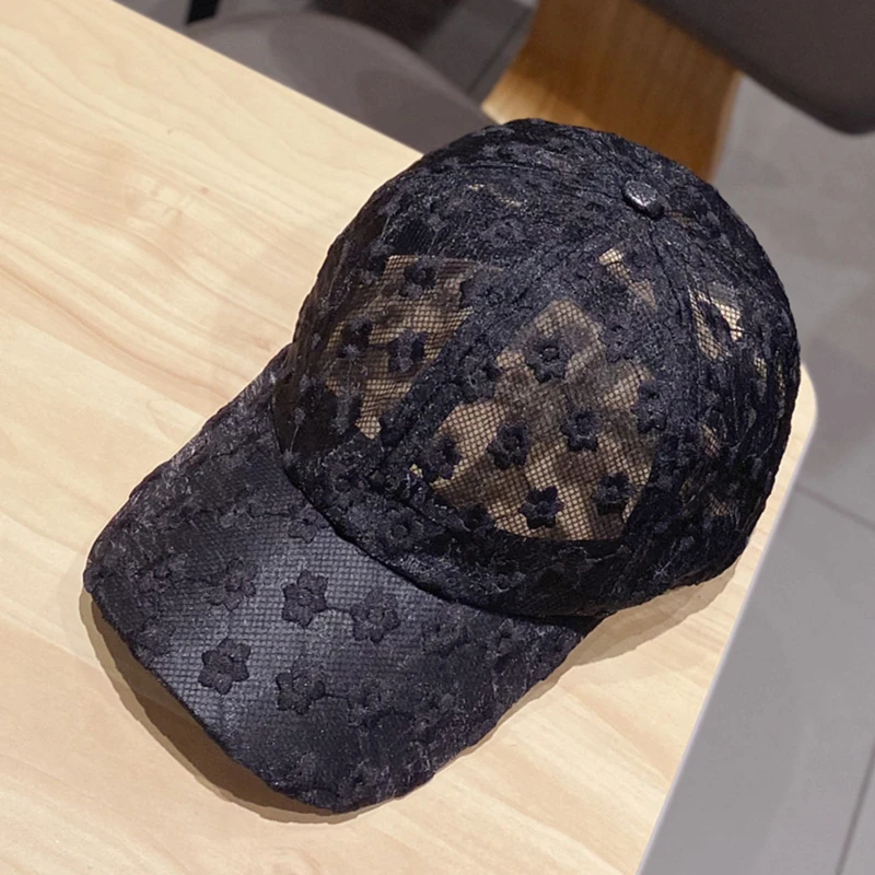 Tennis Hat Lace Women Hat Summer Baseball Cap Sunshade Hollow Cap Black Breathable Beach Sunscreen Caps for Women New