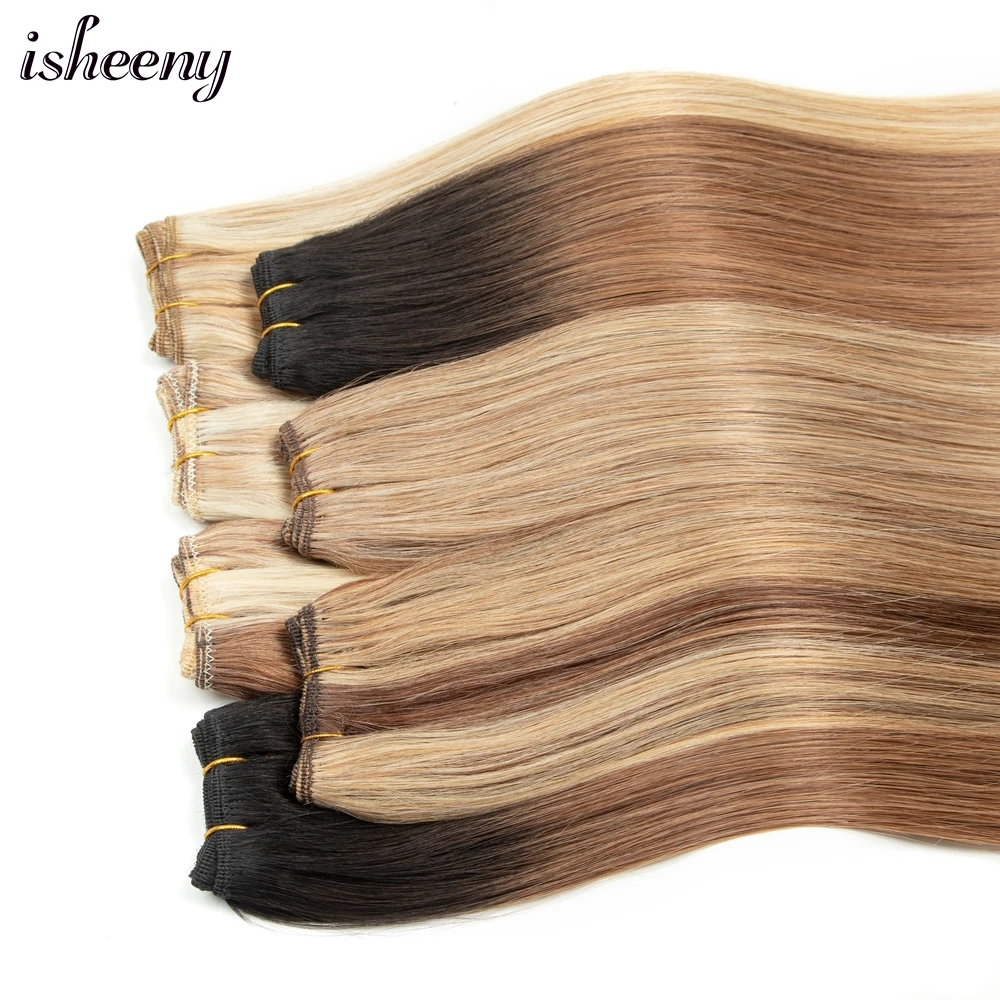 

Human Hair Weft Extensions Straight 16 inches Brazilian Hair Bundles Sew In Weaves Blonde Natural Black Brown Blonde Hair 50g