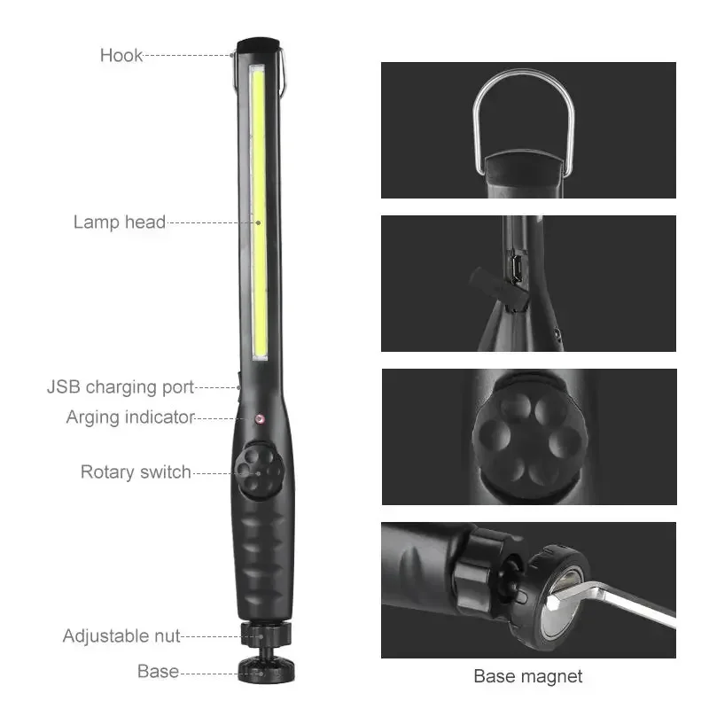 USB Rechargeable COB LED Work Light Portable Magnetic Cordless Inspection Light for Car Repair Home Workshop Emergency portable work lights portable work light