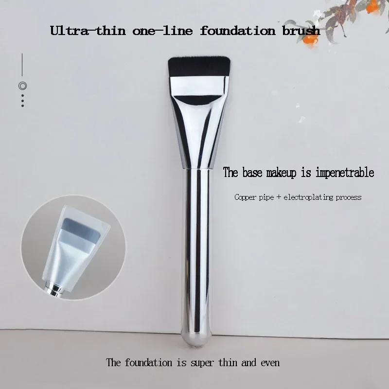 

Thin Line Makeup Brush Durable Portable Korean Beauty Tool with Lid Flat Head Foundation Brush Women Traceless Fibrous Hair