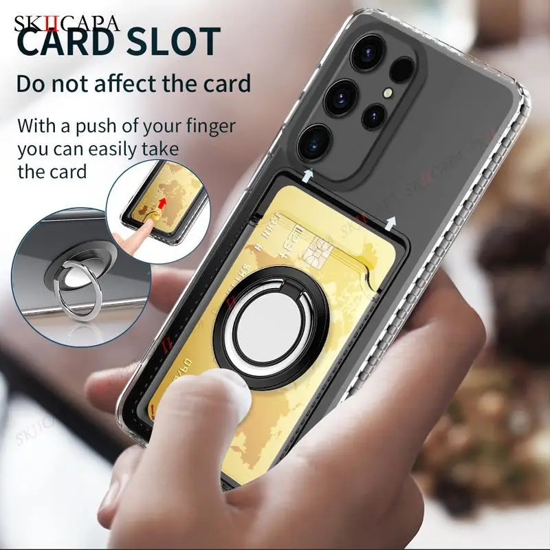 Clear Phone Case with Ring Holder and Wallet Card Slot - Soft Back Cover