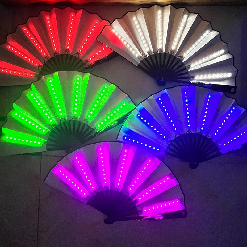 LED Luminous Foldable Fan Glow Dancing Light Fan Night Performance Party Decoration Glow In The Dark Supplies Decor