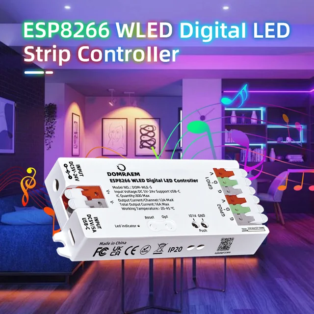 ESP8266 WLED LED Controller สมาร์ท Dimmer DC12V 800IC แบ่งสีฟังก์ชั่นสําหรับ DIY WS2811 WS2812B SK6812 SM16703P Strip ไฟ 1