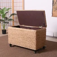 Multifunctional Rattan Woven Storage Box Large Capacity Flip Cover Clothing Case Shoe Changing Stool Convenient Pulley Step Seat 1