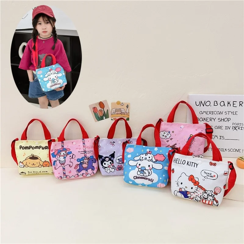 

Kawaii Sanrio Брезентовая сумка Hello Kitty Cinnamoroll через плечо сумка для рук симпатичная мультяшная мелодия Kuromi девочка дети подарки