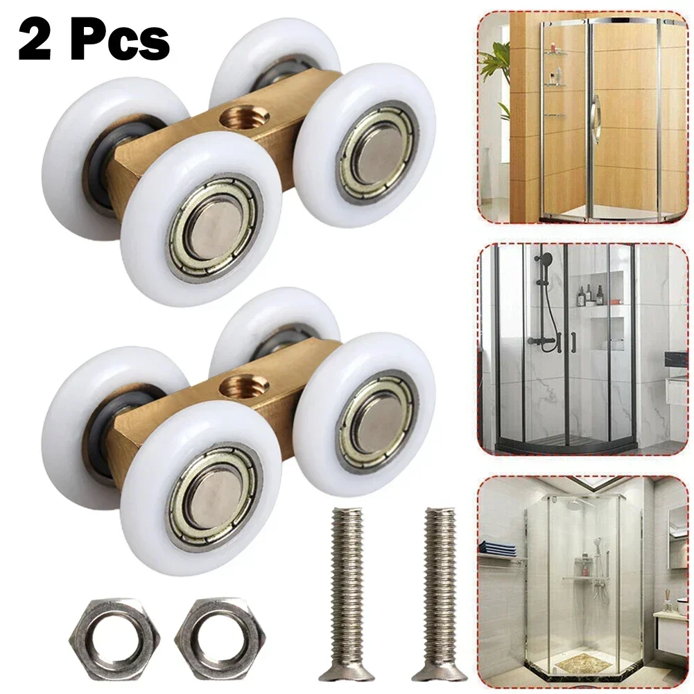 Door Hardware Roller Bathroom 4.4cmx2.2cm Adjustable Copper Four-wheel Hanging Glass Pulley Sliding Door Roller