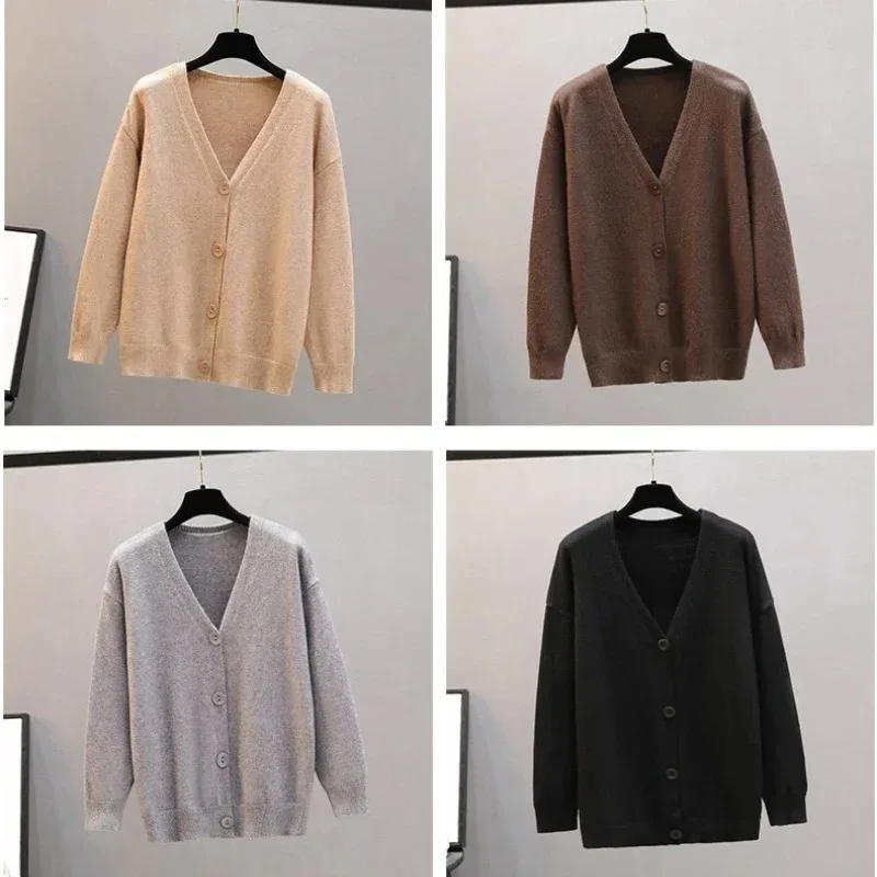 Fashion New Korean Women's V-neck Long-sleeved Cardigan Sweater Elegant Single-breasted Casual Women's Top Cardigan Mujer