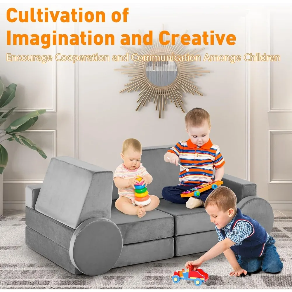 10PCS Modular Kids Play Couch, Convertible Child Sectional Sofa, Imaginative Furniture Play Set for Creative Kids 5