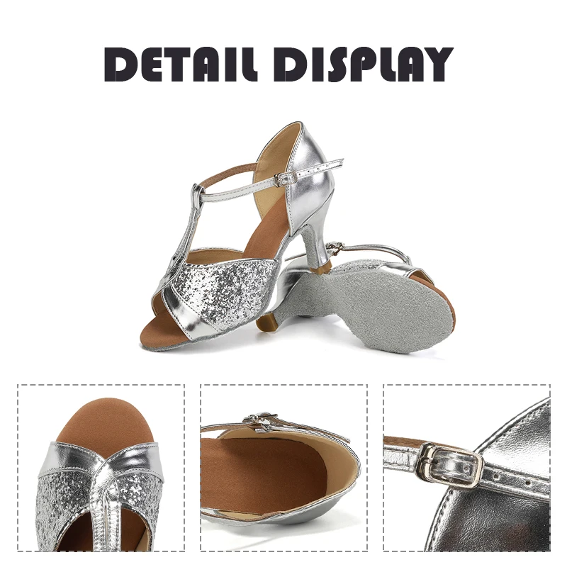 Mid-heel Latin Dance Shoes Women Soft Sole Dance Shoes Sequined Stage Performance Salsa Waltz Chacha Sandals dance shoes