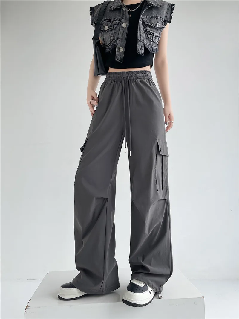 Drawstring Tie Foot Cargo Casual Pants Women's Thin Design Sense Pleated Loose American Pants