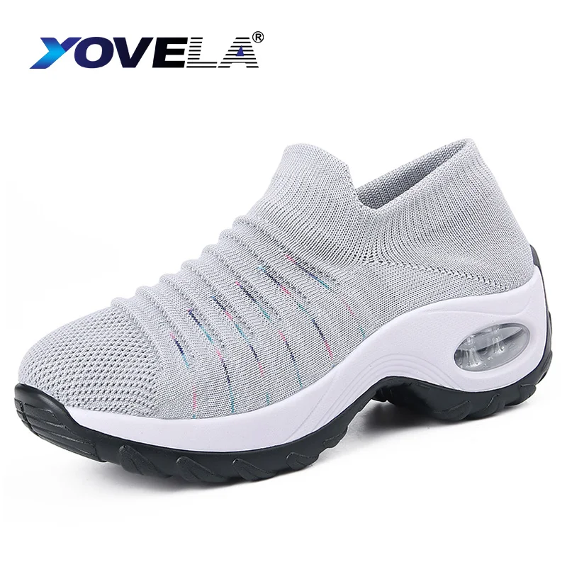 

Кроссовки женские без шнуровки, Вулканизированная подошва, Спортивная сетчатая обувь, Нескользящие, большие размеры, лето