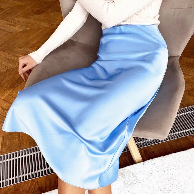 Jocoo jolee women elegant satin bodycon skirts casual high waist silk long skirts summer office lady