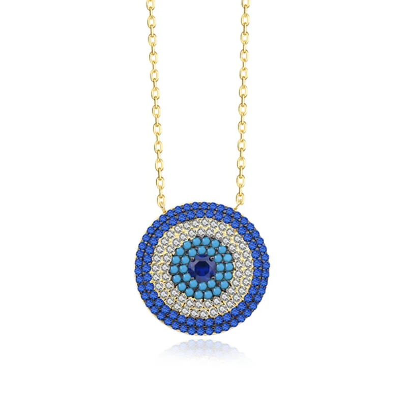 

Blue round turkish evil eye 925 sterling silver 18k gold plated pendant necklace
