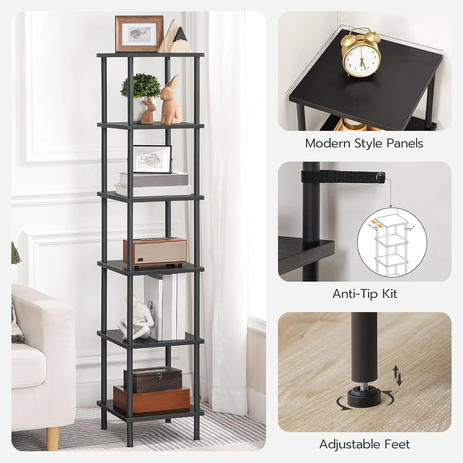 Hoobro 6-Tier Corner Shelf, Corner Square Rack Display Shelf, Tall Storage Rack Plant Stand, Corner Bookcase For Small Spaces, 5