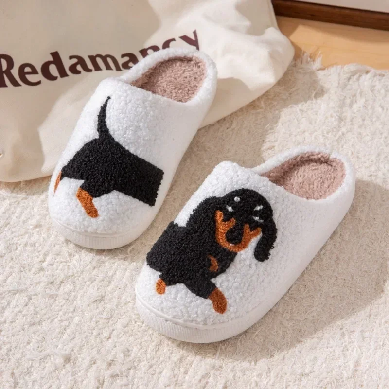 2024 Hot Style European and American Cotton Slippers for Men and Women At Home Winter Dachshund Embroidered Warm Indoor 5