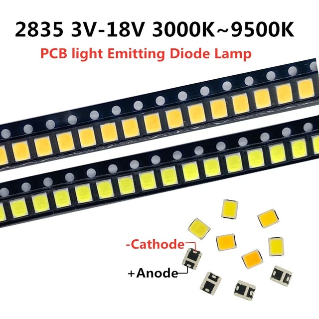 100pcs High Brightness 2835 SMD LED Chip 0.5W 1W 18V 9V 6V 3V 130lM Cool  Cold Nature White LED 3000K 4000K 6000K 9000K