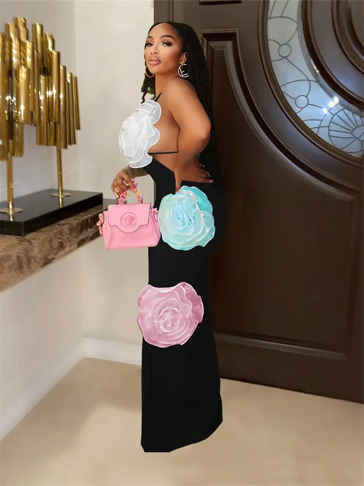 Wmstar Women Dresses Fashionable Sexy Hanging Neck Backless Strap Women's Solid Color Flower Party Dress Wholesale Dropshipping