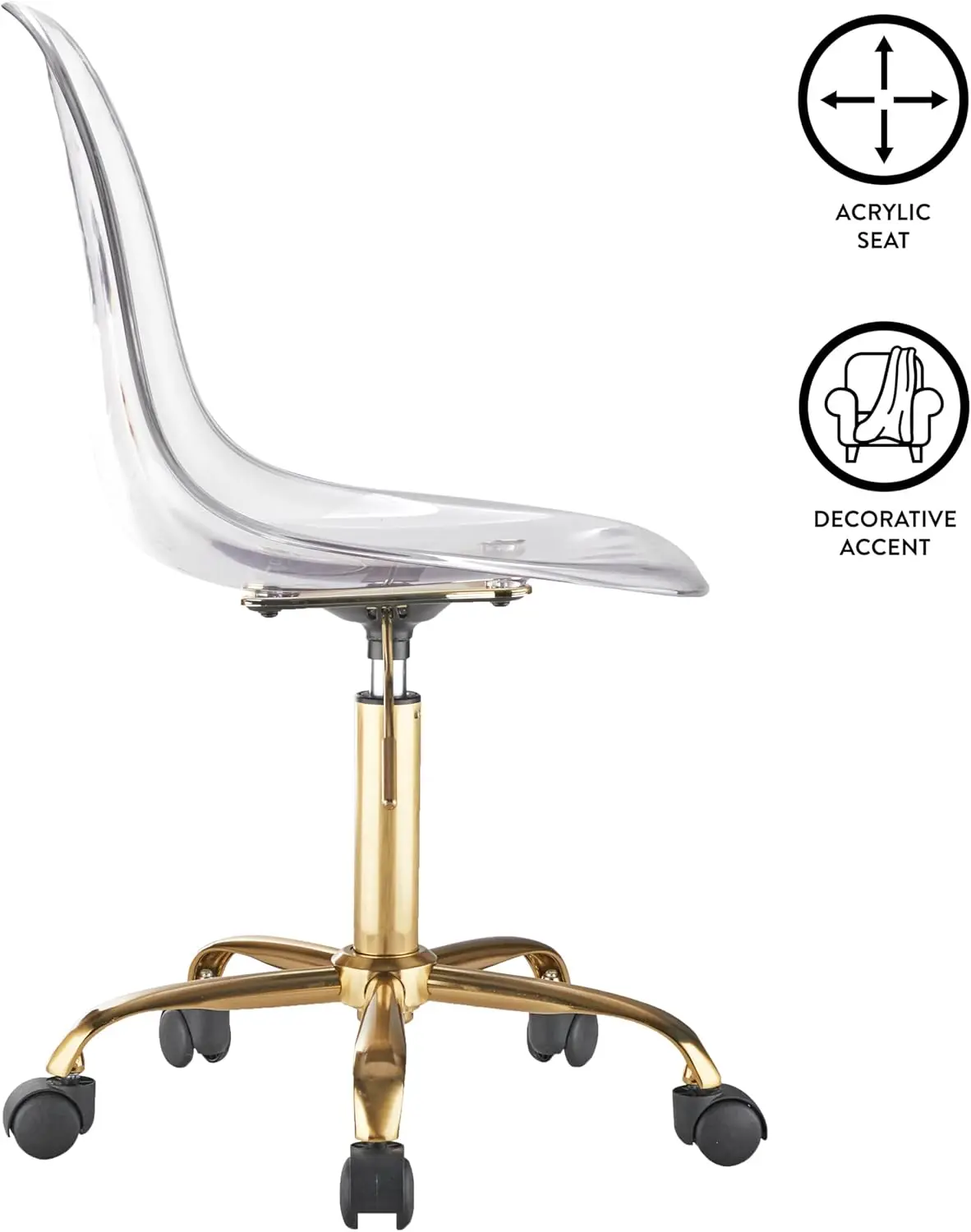 Acrylic Rolling Chair, x x 34H Inch, Clear with Gold