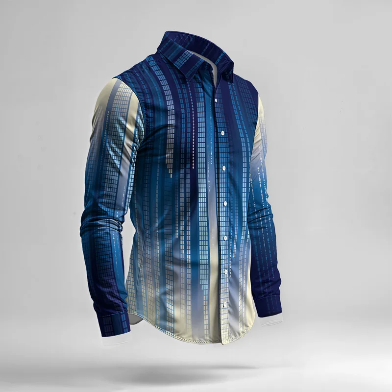 2025 New Arrival Men Shirt Set Geometry Print Summer Fashion Simple Two Piece Set Mens Gradient Lightweight Party Long Sleeves_voghion.com