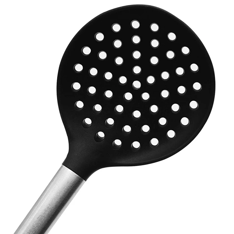 Silicone Slotted Spoon, BPA-Rree & Heat Resistant Up To 480°F, Stainless Steel Handle Seamless Nonstick Kitchen Skimmer