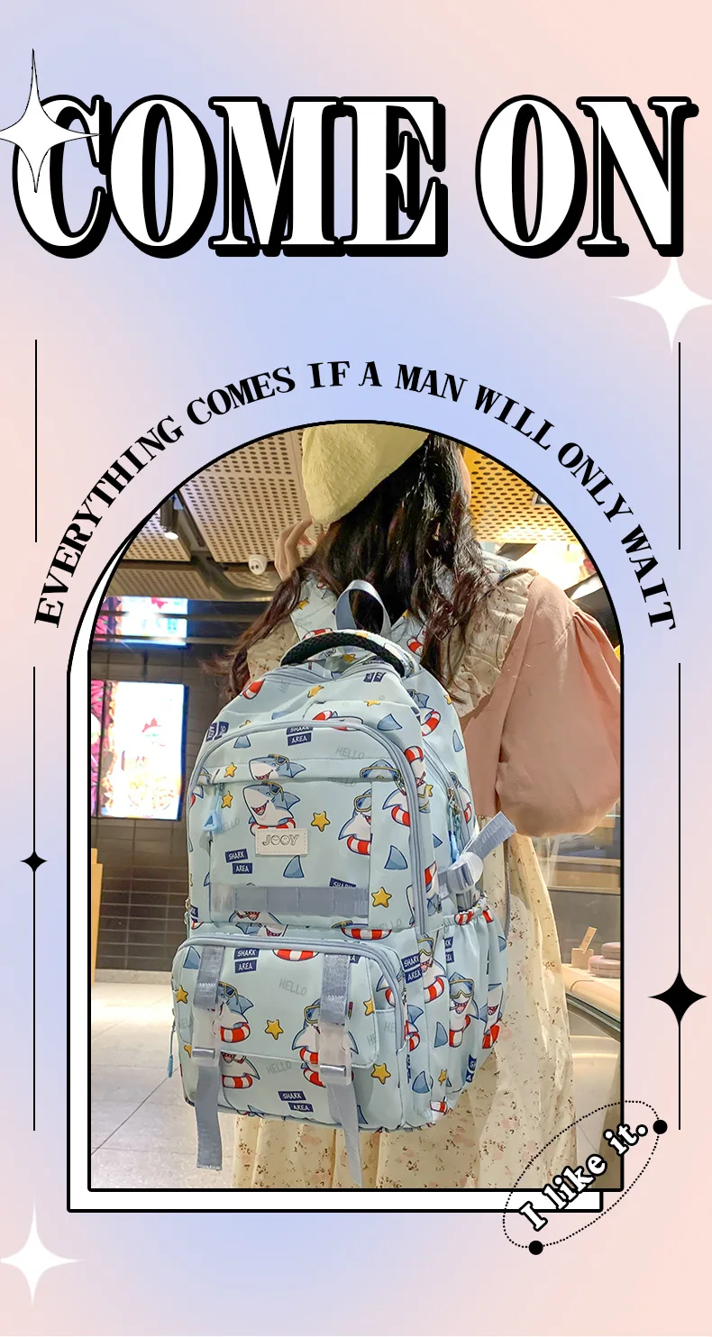 حقيبة ظهر مطبوعة لطيفة للطلاب، حقيبة مدرسية خفيفة الوزن ذات سعة كبيرة، حقيبة ظهر واسعة للجامعة والمدرسة الثانوية