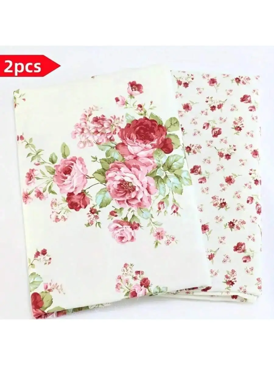 Set of 2 pieces, beautiful floral fabrics for bedding, clothing processing, home DIY supplies, sewing and embroidery handmade. - 2