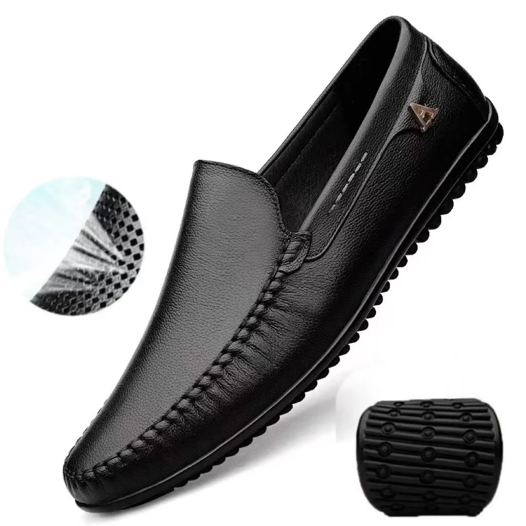 جلد طبيعي أحذية رجالي الأعمال الفاخرة عادية الانزلاق على المتسكعون الرسمي الرجال الأخفاف الأسود الذكور أحذية قيادة أحذية رياضية