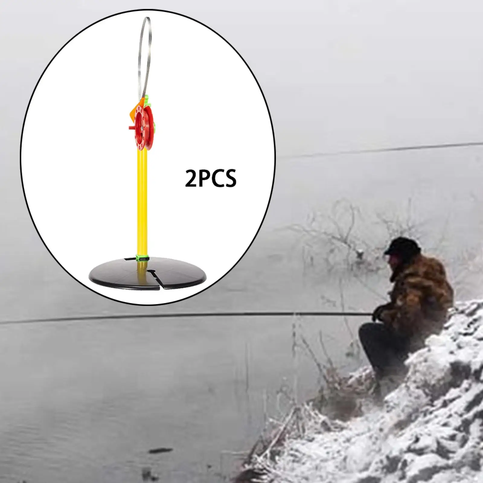 2Pcs Ice Fishing Rod Tip-up Free Hand with Marker Flag Pole for