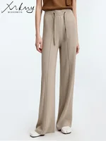 MiuKoMiYa Autumn Women Wide Knitted Pants Drawstring Warm Brown Loose Trousers High Waist Straight Wide Leg Pants Knit Cropped - Image 2