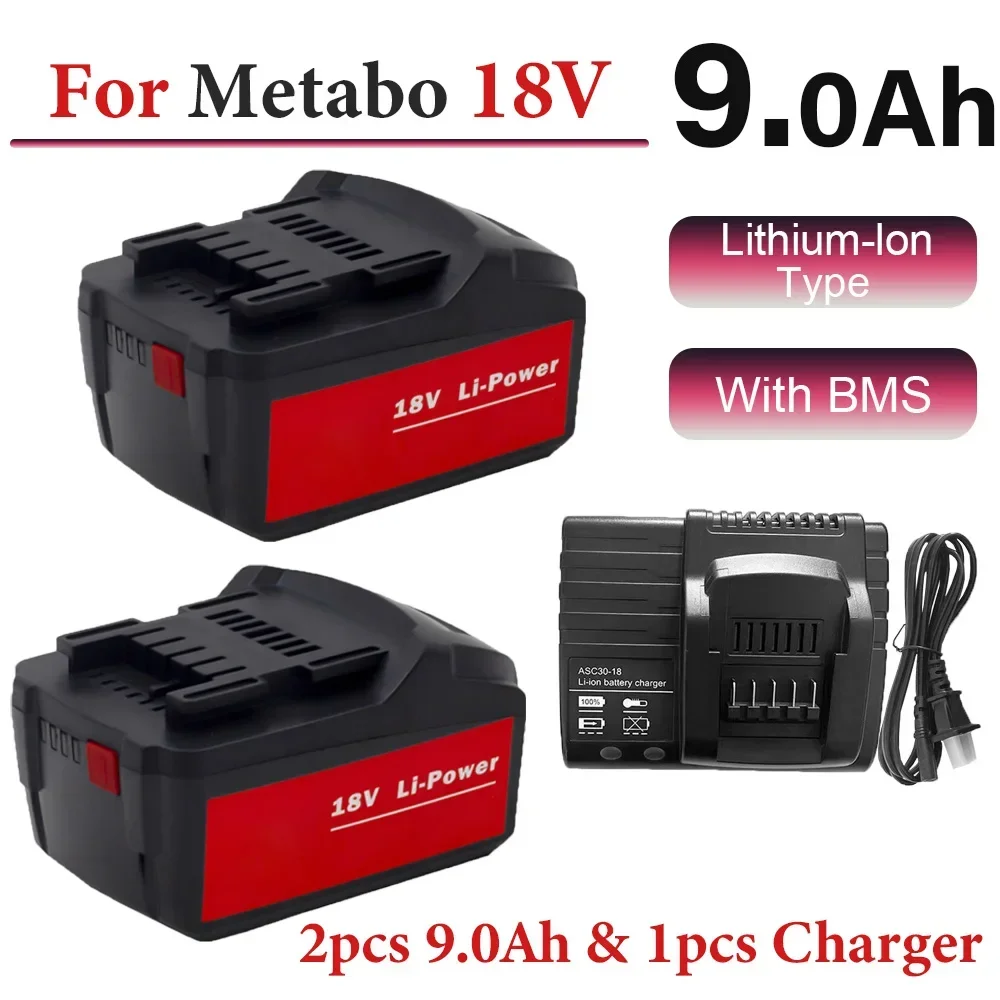 Batteria 18V 9.0Ah Per Avvitatori Per Elettroutensili A Batteria Metabo Per Caricabatterie Metabo 18V Set 9000Mah 625592000 625591000