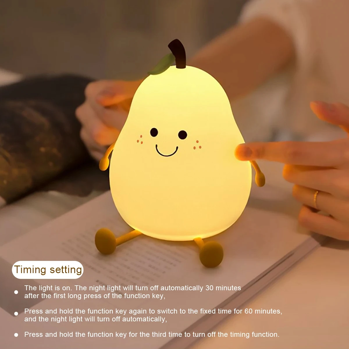 Cute Fruit LED Night Light USB Rechargeable Silicone Bedroom Bedside Room Lamp Touch Sensor Control Room Decor Kids Children 4
