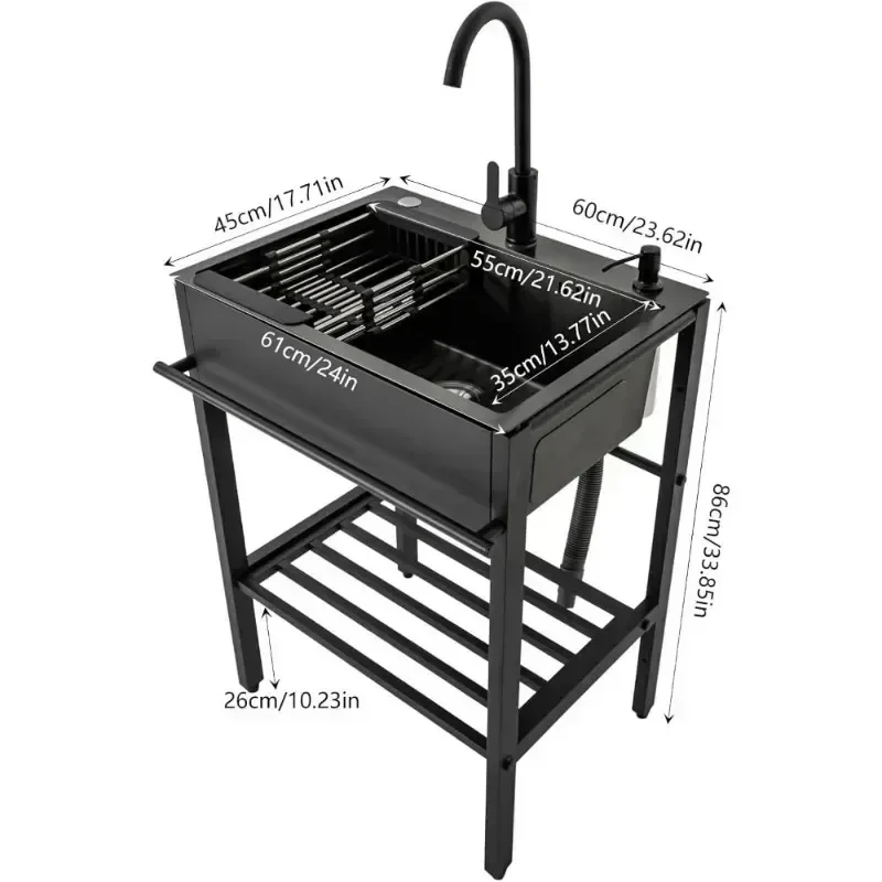 Freestanding Stainless Steel Sink with Rotatable Faucet and Shelf Laundry Sink for Laundry Room Garage Kitchen Workshop 4